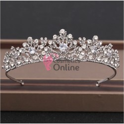 Coroana eleganta pentru mireasa CR019BB Argintie cu cristale din sticla si Zircon